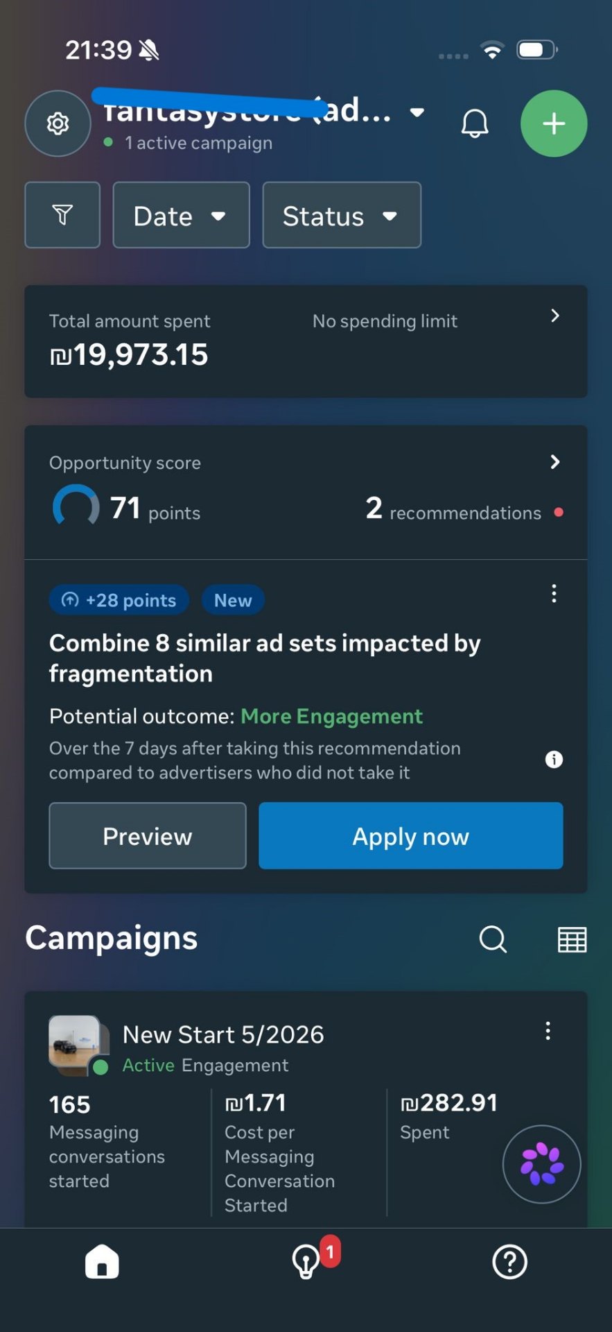 نتائج حملة من تطبيق Meta Ads